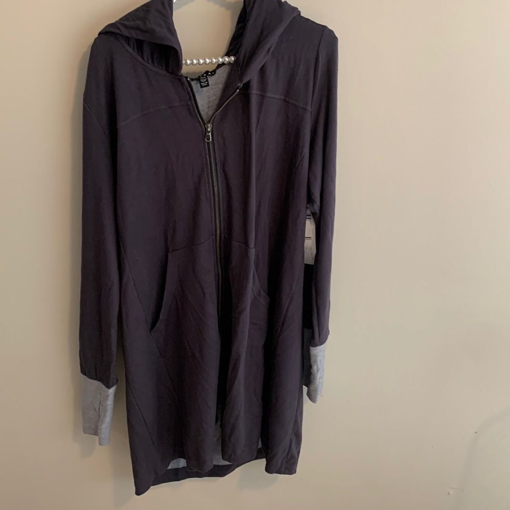 NEW Tribal Long Hooded Zip Jacket XL Charcoal Gray 37" Longline Knit Cardigan